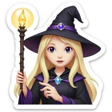 dark witch girl with long blonde hair and magic light stick  sticker