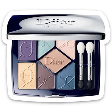 A 9-shade Dior eyeshadow palette with cool tones, embossed logos, and a clear lid. sticker