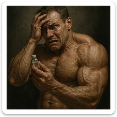  bodybuilder che si fa prendere dalla paura e fa cavolate, come una fiala ogni 2 settimane finisce che sopprimi comunque l'HPT ma senza alcun risultato visibile, iperealistica sticker