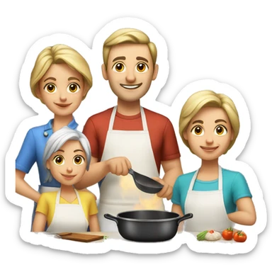 6 caucasian family members cooking sticker