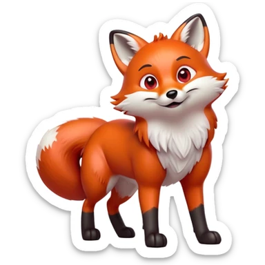 cinematic-[fox]-realistic-full-body-standing on all fours-emoji,-tail-tucked-close,-head-tilted-dramatically,-fox-[red]-fur,-simplified-yet-realistic-focused-features,-highly-detailed,-glowing-with-an-almost-sarcastic-glow  =expressive eyes sticker