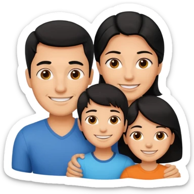 A family of a man, a woman and a boy, tanned, having black hair sticker