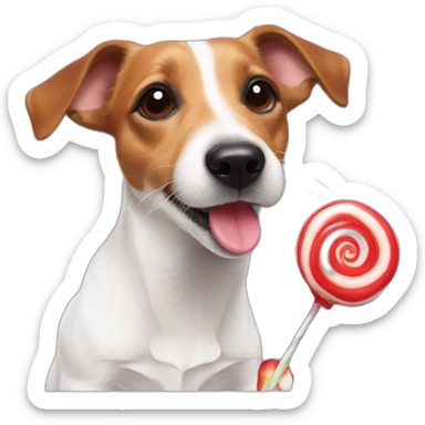 A cute jack russell licking a sweet giant lolipop sticker