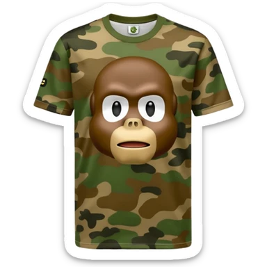 high quality emoji of a BAPE T-shirt front view with famous BAPE camo print and logo, sharp realistic style sticker