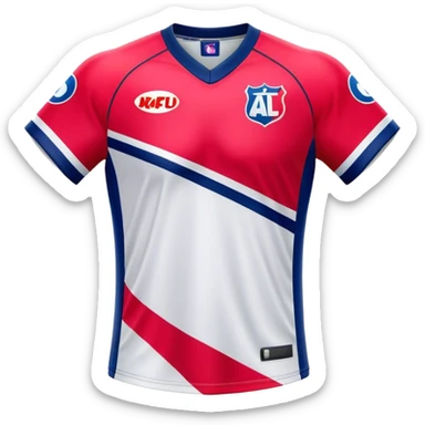 Cinematic Realistic image of an AFL jersey rendered in vibrant team colors with detailed fabric textures and dynamic creases, illuminated by bold, stadium lighting that accentuates its sporty character sticker