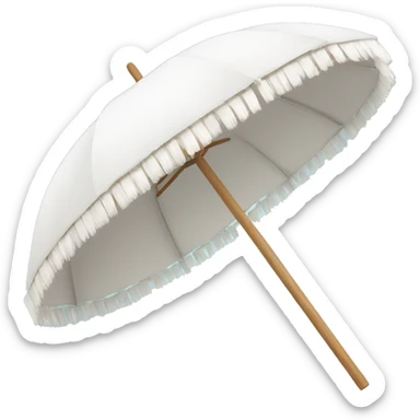 White beach umbrella with short white tassels and a straight wooden pole sticker