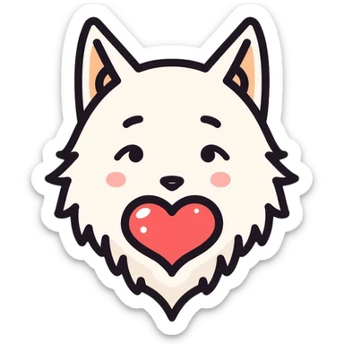 White wolf with heart, romantic sticker