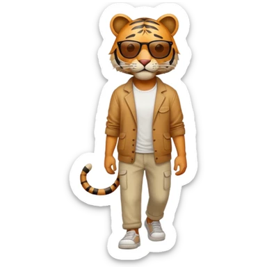 anthropomorphised tiger in casual clothes with sunglasses walking upright, relaxed pose sticker