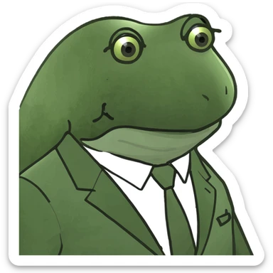 mob boss Italian frog, sitting behind a desk with stacks of cash sticker