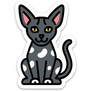 dark grey Canadian Sphynx cat with white spots sticker