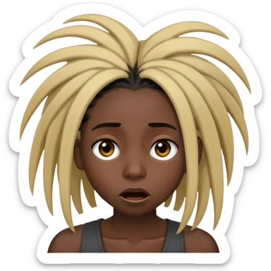 Black Girl with dreds that are black except for the left-front side of her head, she is shocked sticker