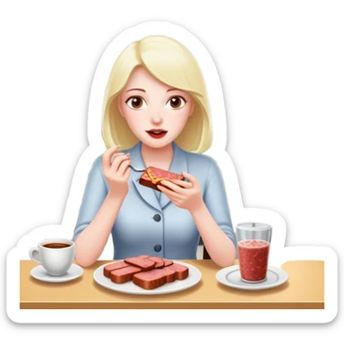  paris women eating SPAM meat at cafe landscape  sticker