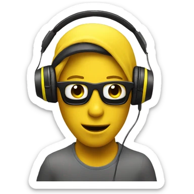 A yellow-skinned emoji listening to music through headphones sticker