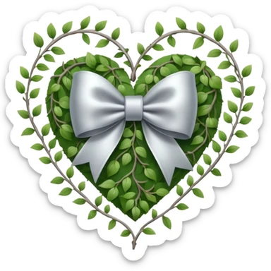 nature-inspired heart with a silver bow and heart pattern on the bow sticker