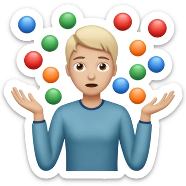 an emoji that depicts a product manager juggling work while mildly panicked and gender neutral sticker