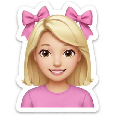 A mom with blonde hair and pink shirt coquett aesthetic style like bows and pink sticker