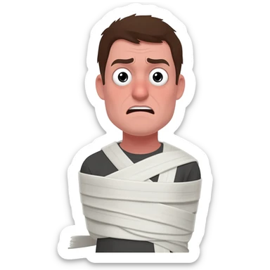 crazy person being confined in a white straitjacket from waist up sticker