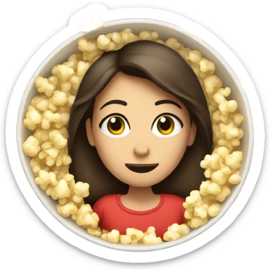 Brunette female lying entirely in bowl of popcorn sticker