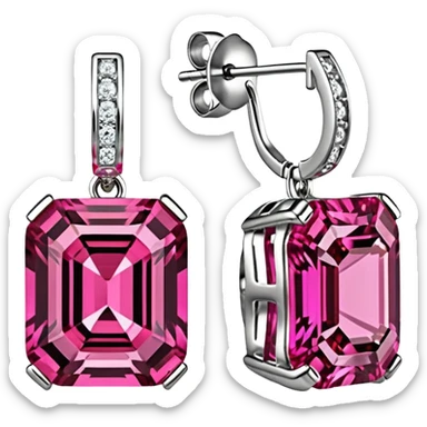 Isolated, 3d rendering, sparkling, vibrant and bold, hyperrealistic Lab Created Hydrothermal Rubellite, Asscher, earrings sticker