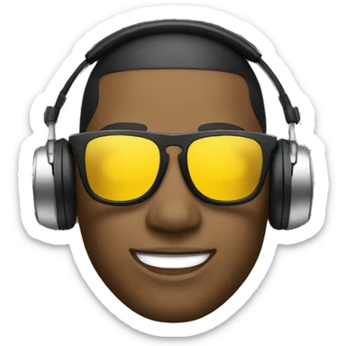 DJ with Yellow Pullover, smile headphones and withe glasses sticker