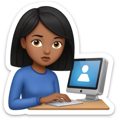black hair girl with a computer sticker