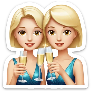 Girly aesthetic two Champagne glass clink with sparkle  sticker