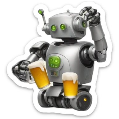 drunk robot raising a beer sticker