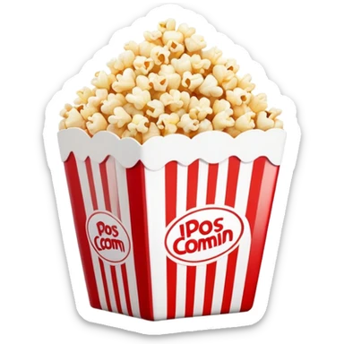 ultra minimalist popcorn in red and white vertically striped box, very simple clean iOS emoji style, minimal details, glossy finish sticker