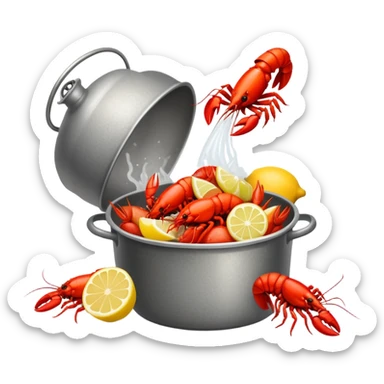 crawfish boil, crawfish spilling from pot, lemon wedges sticker