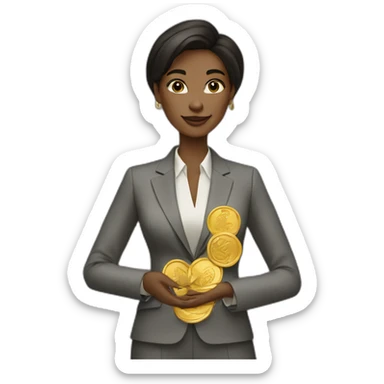 Posh-woman-with-hermes-suit-holding-golden-coins sticker