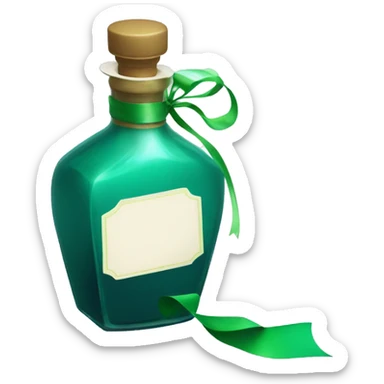 Teal and green magic potion tilted diagonally with white label blank for ribbon  sticker