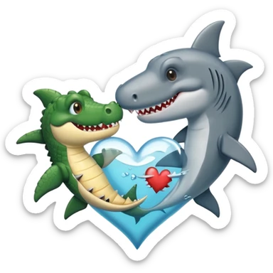 A cute crocodile and a cure shark in a heart sticker