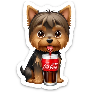 Um cachorro yorki descabelada como o diabo da tasmânia tomando coca cola em uma garrafinha de 200ml sticker