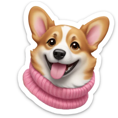 A corgi dog is smiling in a pink sweater sticker