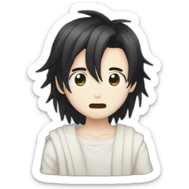 Anime boy who wears bandages all over his face and has long black hair that falls over his eyes sticker