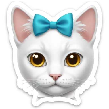 White cat with a bow on his head sticker
