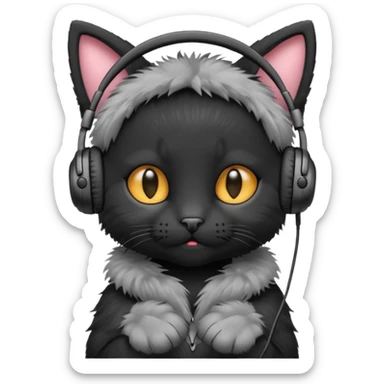 black kitten in headphones sticker