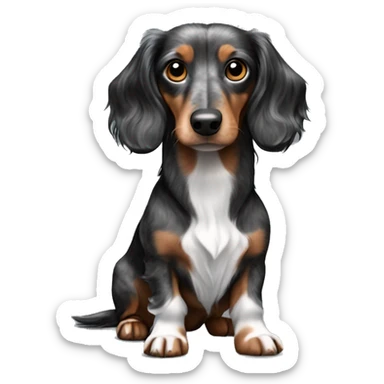 Black, gray, & brown Merle long haired Dachshund full body sticker