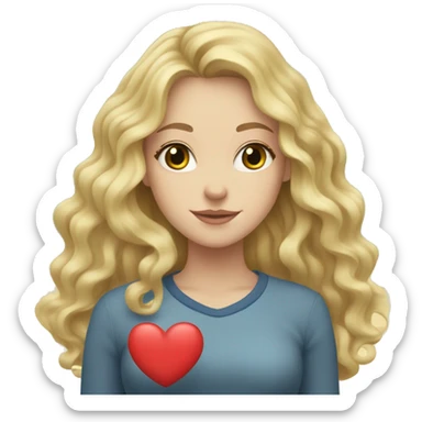 white girl with blonde wavy hair holds a heart, inside of heart you see many sea waves  sticker
