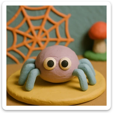 cute spider, claymation style, matte plasticine with visible fingerprints sticker
