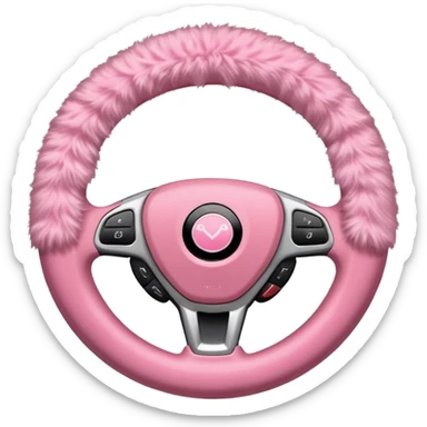 steering wheel with fluffy pink cover sticker