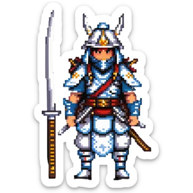 male samurai nomad with heavenly halo and traditional weapons sticker