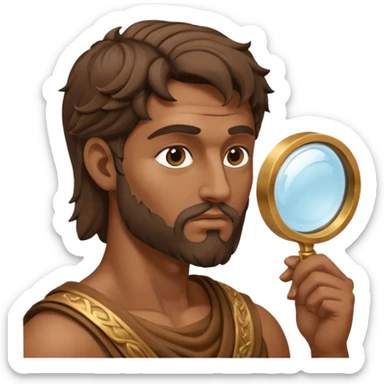 Dios griego de perfil mirando con una lupa de sticker