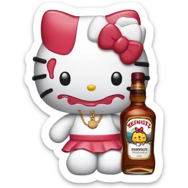 Hello kitty crying with tears holding Hennessy😭  sticker