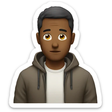 man contemplating sticker