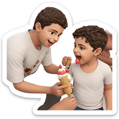 happy boys enjoying ice cream sticker