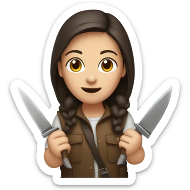 Brunette girl with knives sticker