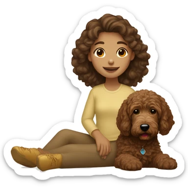 Brown hair girl with brown goldendoodle sticker