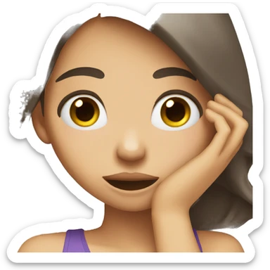 brunette girl blushing covering face sticker