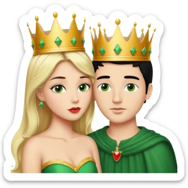 Blonde Queen with crown Green eyes  whole body Kissing man black Hair sticker